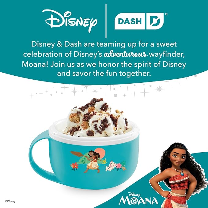 Disney | Dash Moana My Mug Ice Cream Maker — Electric Countertop Soft Serve Ice Cream Machine, Single Serve Half-Pint Moana Mug with Ingredient Chute & Recipe Guide