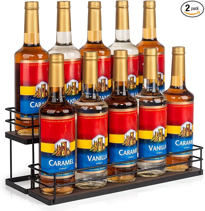 kimilus 10 Bottle Capacity Coffee Syrup Organizer 2 Tier Coffee Syrup Stand Shelf for Coffee Bar Kitchen Small Wine Rack for Bar Family Storage for Syrup Wine Dressing