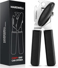 MARSWELL Manual Can Opener with Comfy Grip, Easy Turn Knob & Magnetic Lid Lifter, Smooth Cutting Hand Held Can Opener for Seniors, Arthritis & Weak Hands, Heavy Duty Kitchen Tool, Black