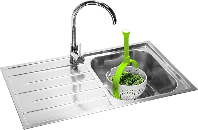 Dreamfarm Spina 2-In-1 Easy-To-Use, Collapsible Salad Spinner & Straining Colander for Salad, Fruit, Vegetable, Lettuce - White/Green