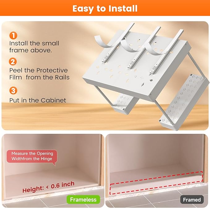 Expandable Under Sink Organizers and Storage,Width Adjustable (14.9-23.6IN),No Drill 2-Tier Pull Out Under Cabinet Organizer for Kitchen Bathroom Laundry White