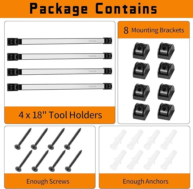 18" Magnetic Tool Holder Strip, 4 Pieces Silver Metal Tool Organizer Rack with Stainless Steel Surface, Magnet Bar for Garage Workshop, Easy To Install with Mounting Screws