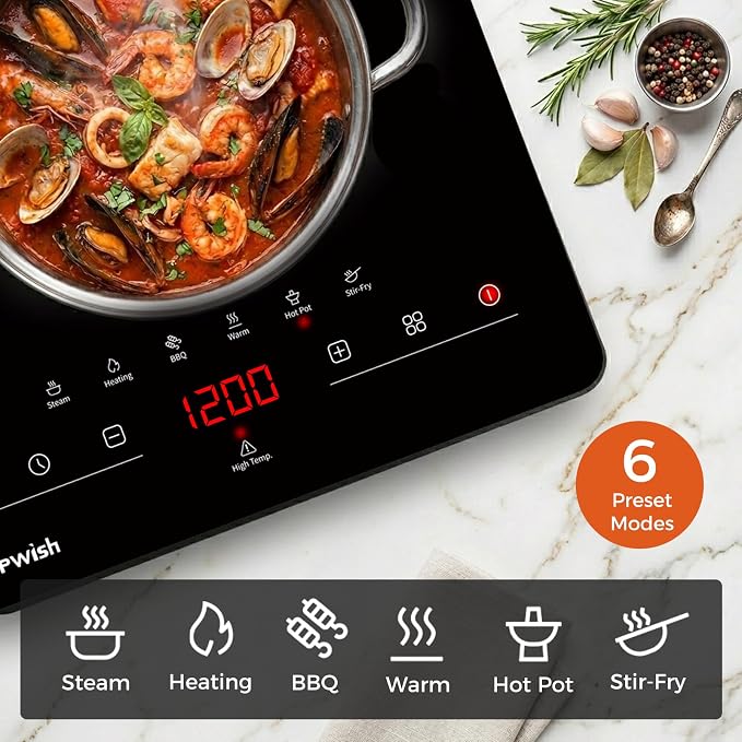 TOPWISH Single Burner Electric Stove, 110V-120V Portable Electric Cooktop, Countertop Stove Top Burner Hot Plate Ceramic Cooktop with Touch Control 10 Power Levels Child Lock Timer for Kitchen Cooking