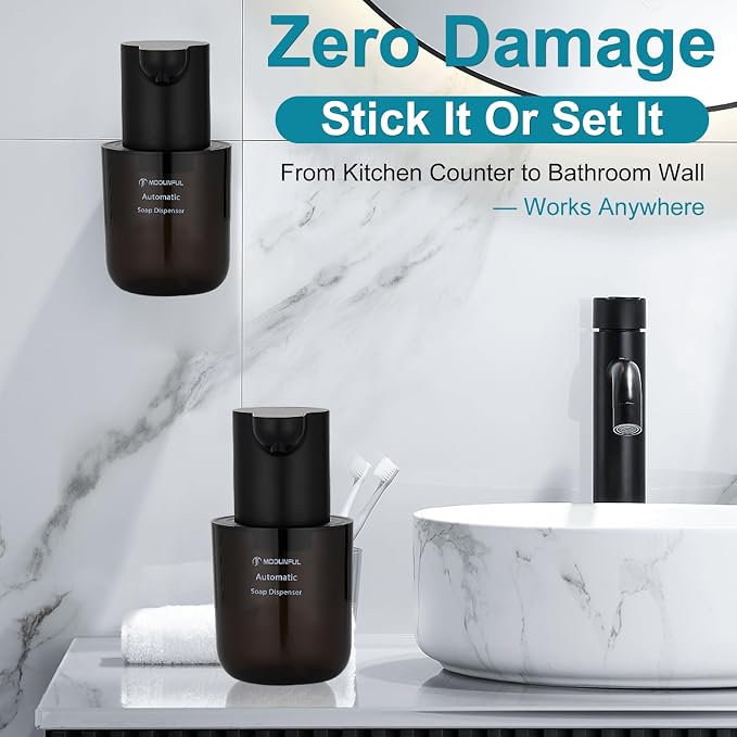 Automatic Foaming Soap Dispenser & Countertop Paper Towel Holder Bundle: Touchless Rechargeable Foam Dispenser with Adjustable Output + Modern Black Tissue Holder for Kitchen & Bathroom Sink Organizat
