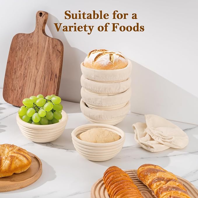 6 Pack 5 Inch Mini Banneton Bread Proofing Basket, Mini Sourdough Baking Supplies, Small Banneton Proofing Baskets for Artisan Bread Baking and Dough Rising