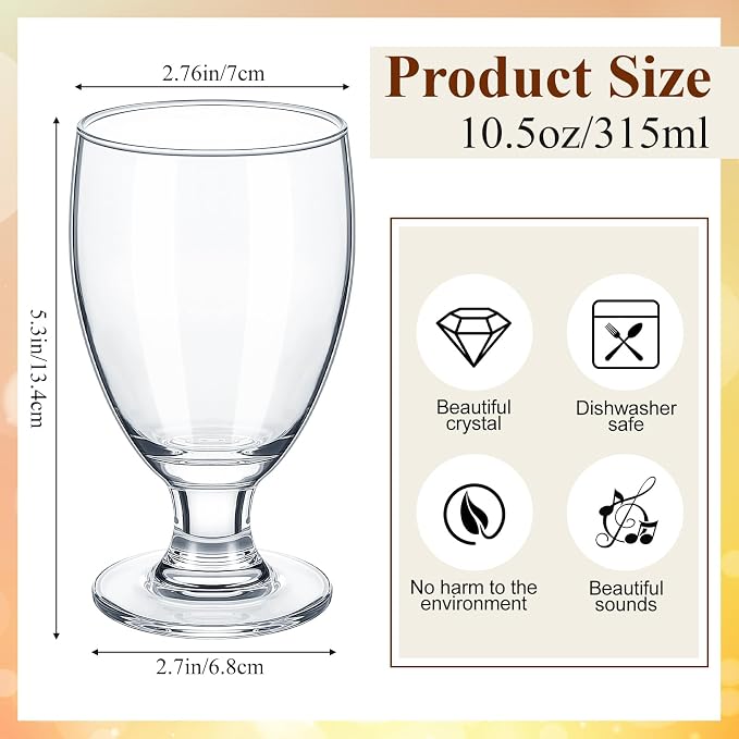 Patelai Set of 60 Water Goblet, 10.5 oz Clear Drinking Glasses Bulk Dishwasher Safe, Stemmed Water Glass for Juice Wine Beer Tea Sangria Cold Beverages, Reusable Glassware for Home Party Restaurant