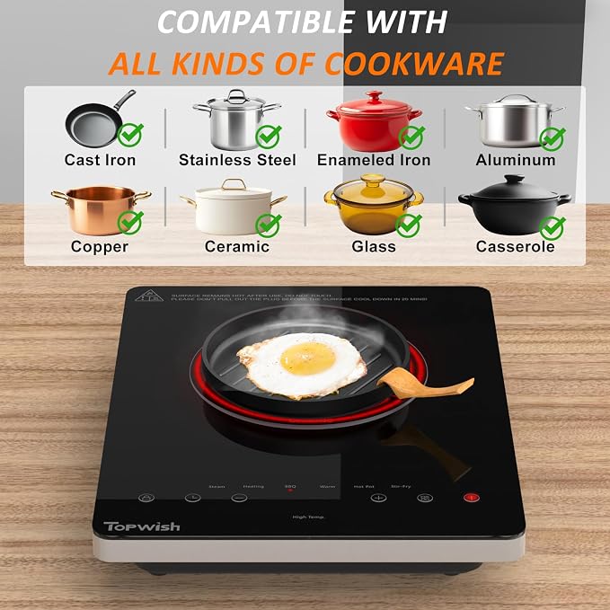 TOPWISH Hot Plate Electric Single Burner Cooktop,Portabl Electric Stove | Small Stove Electric 1300W with LED Touch,Child Lock,110V Glass Countertop Burner for Cooking