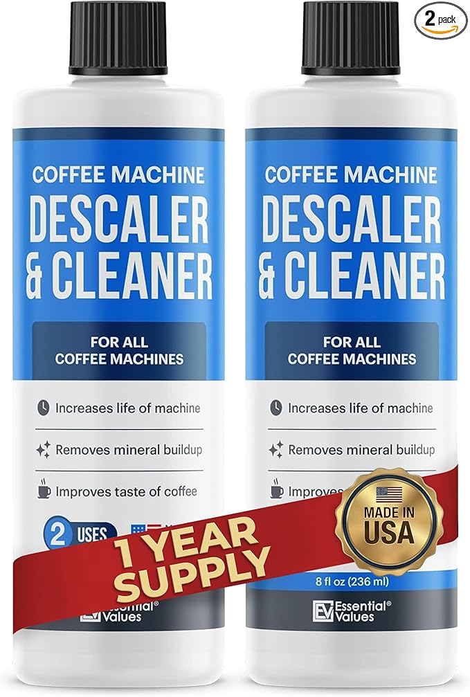 Essential Values Universal Descaling Solution, Made in the USA for Delonghi, Keurig, Breville,Nespresso (4 Uses) Coffee Machine Descaler Cleaner for all Automatic Coffee Makers & Espresso Machines
