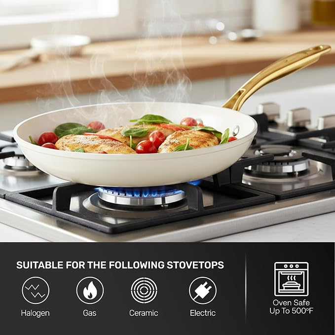 GOTHAM STEEL 15 Pc Ceramic Cookware Set Nonstick – Pots and Pans Set with Cooking Utensils & Steamer, Non Toxic PFOA/PFOS Free, Stay-Cool Handles, Oven & Dishwasher Safe, Cream White
