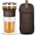 ZENS Modern Glass Infuser Teapot, One Touch Tea Maker for Loose Leaf Tea with Insulated Mug and Portable Case. Enchanted Pot Alternatives for Tea Lover Gifts