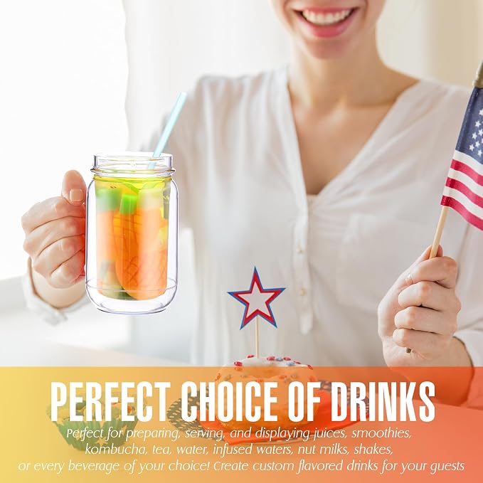 Suclain 10 Pack Plastic Mason Jars with Handles, Lids and Straws Mouth Mason Jar Mugs 20 oz Double Insulated Tumbler with Straw Large Clear Plastic Mug for Adults(Classic Color)
