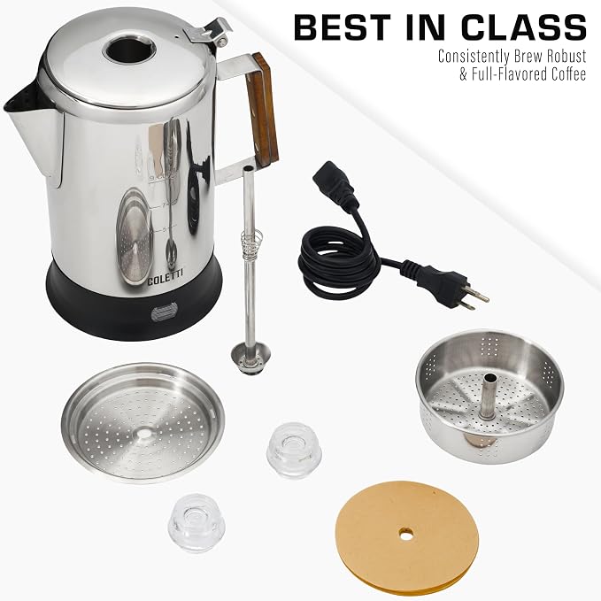 COLETTI Bozeman Electric Percolator — Percolator Coffee Pot, Coffee Percolator Electric – [9 cup, Stainless Steel]