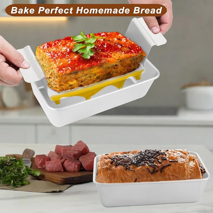 Meatloaf Pan with Drain Tray Set of 2 – Nonstick Loaf Pan with Perforated Insert for Healthier Cooking, Easy-Lift Design, Even Heating, BPA & PFOA Free for Meatloaf, Bread & Casseroles