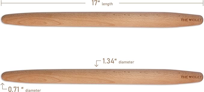 THE VIOLET Wooden French Rolling Pins for Baking, Fondant, Pasta, Dough, Pastry, Pizza, Cookies, Wood Rolling Pin, 17" Tapered Design - Essential Kitchen Tools (French 17 Inch)