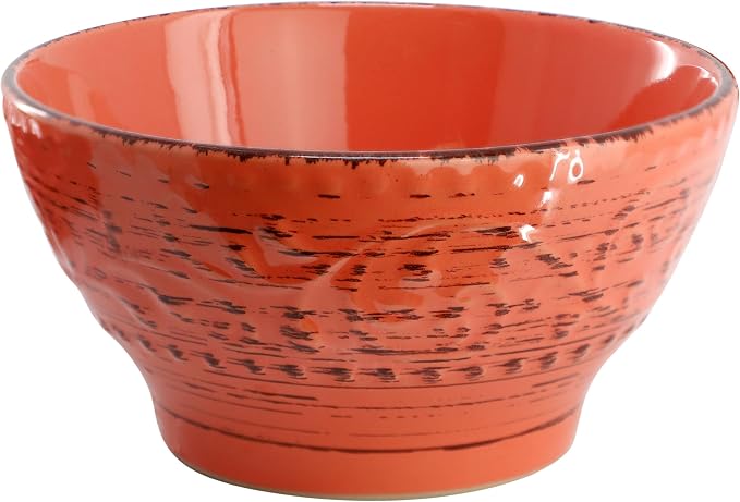 Elama Malibu Jasper 16-Piece Stoneware Embossed Pattern Reactive Glaze Orange Dinnerware Set, Tableware, Serveware Set (Jasper Orange)