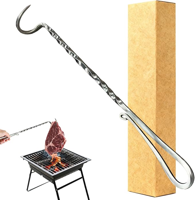 Meat Flipper, Grill Hooks for Turning, Heavy Duty Stainless Steel BBQ Turner Hooks with Long Handle for Flipping Ribs, Pork Shoulder, Roast on Smoker Grilling (Right Hand - B)
