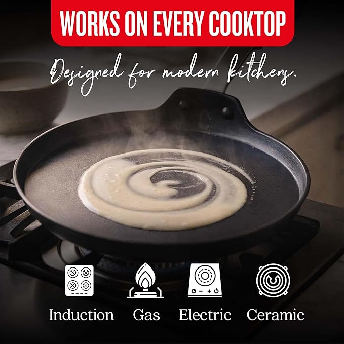 Alva Maestro Ceramic Nonstick Crepe Pan, 10 Inch Pancake Pan and Egg Pan, PFAS-Free Flat Griddle Pan, Induction Compatible Oven Safe Breakfast Pan for Crepes, Pancakes, Eggs and Blinis