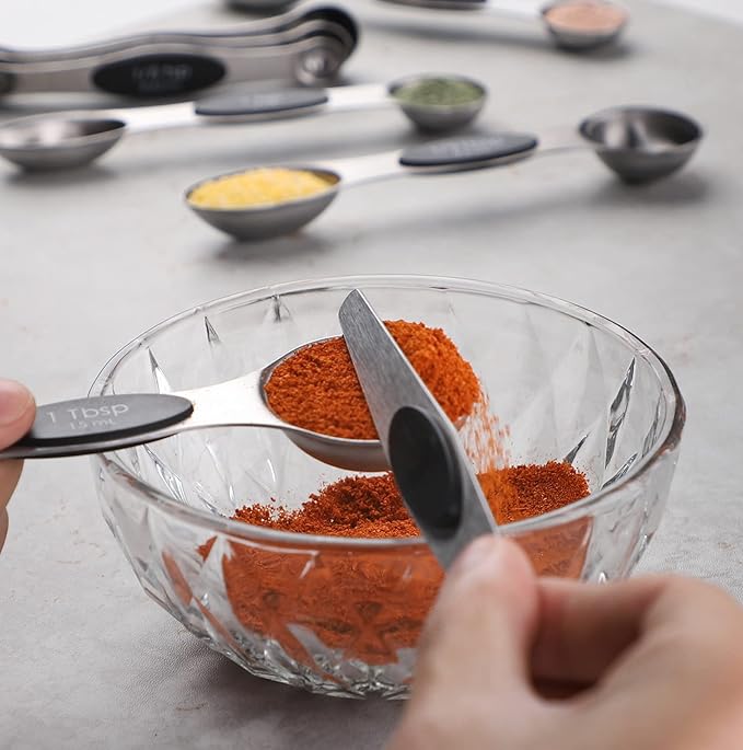Measuring Cups and Spoons Set Includes 5 Stainless Steel Measuring Cups 7 Magnetic Measuring Spoons and 1 Leveler for Dry or Liquid Ingredients (Black)