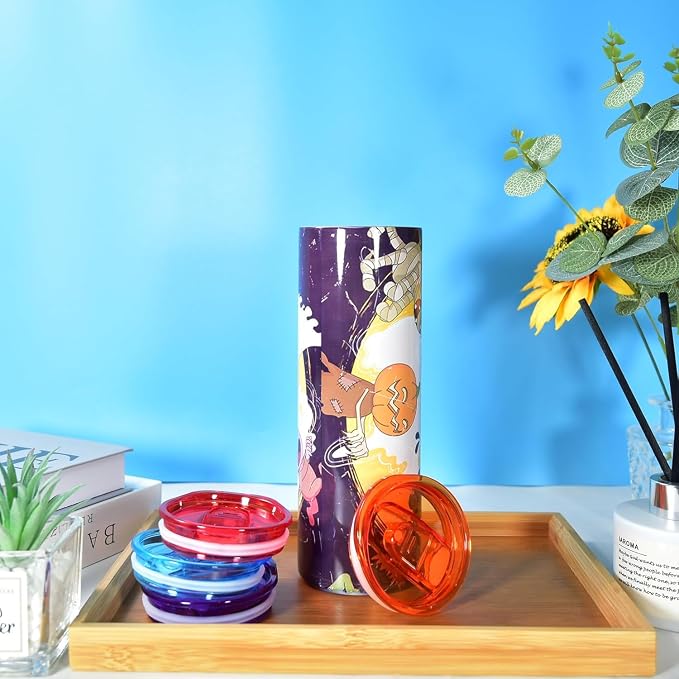 AGH 10 Pack Sublimation Tumblers Blank with Colorful Lids 20 OZ Straight Skinny Tumbler with Straw, Stainless Steel Double Wall Insulated Tumbler for Tumbler Press Machine