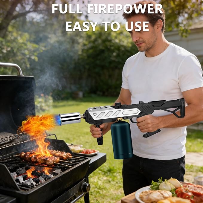 Powerful Propane Torch with Detachable Design, Adjustable Flame Kitchen Blow Torch, Flamethrower Gun Torch Burner for BBQ, Searing Steak, Welding, Camping Charcoal Lighter (Tank Not Included)