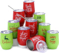 Uiifan 20 Pack Christmas Tumblers Gifts 12 Oz Xmas Funny Tumbler Christmas Stainless Steel Coffee Mugs Set Xmas Insulated Travel Cup with Straw Lid for Family Xmased Holiday Gift (Red Green)