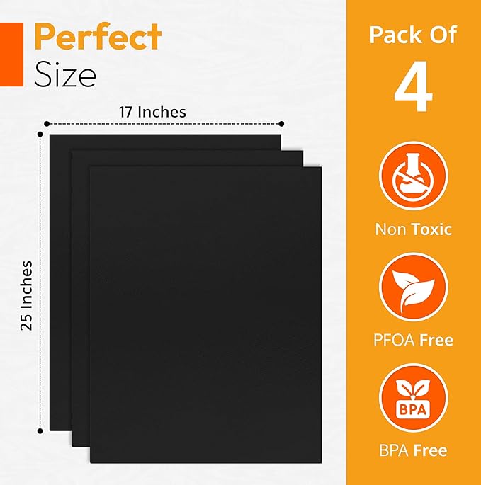 Oven Liners for Bottom of Electric Gas Oven Reusable - 4 Pack Large Heavy Duty Nonstick Teflon Range Mat 17"x 25" - Stove Floor Protector Liner Easy to Clean Reduce Spills Stuck Foods and Clean Up