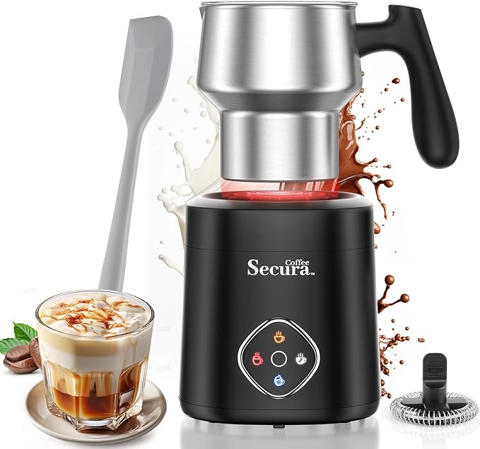 Secura 4-in-1 Electric Milk Frother and Steamer, 13.5oz with Detachable Dishwasher-Safe Stainless Steel Jug – Hot and Cold Foam Maker, Milk Warmer for Coffee, Lattes, Hot Chocolate - Induction Heating