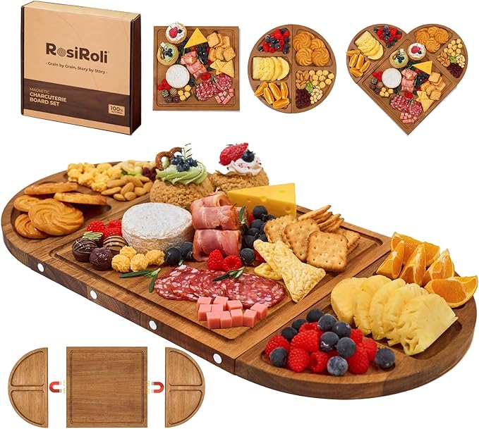 Acacia Wood Charcuterie Board Set - Cheese Board Set with Magnetic - House Warming Gifts New Home, Wedding Gift for Couple, Bridal Shower Gift, Gifts for Mom & Women, Perfect for Party