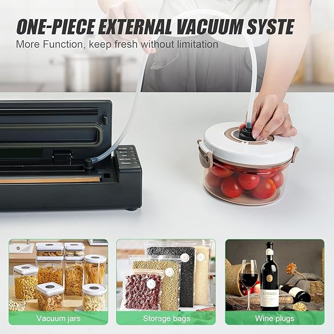Cordless Vacuum Sealer Machine, Rechargeable Vacuum Sealer for Dry/Moist Food, Build in Cutter and Bag Storage, With External Suction Hose for Food Cans
