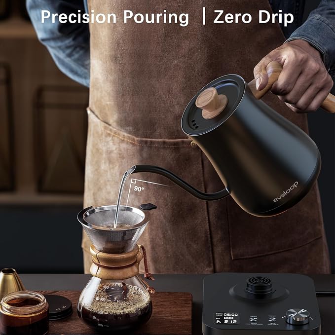 Gooseneck Electric Kettle, Electric tea Kettles, ±1℉ Temperature Control for Pour-Over Coffee & Tea Brewing, Stainless Steel Inner, Quick Heating, Boil Hot Water, 1200W/0.8L (Black Wooden)