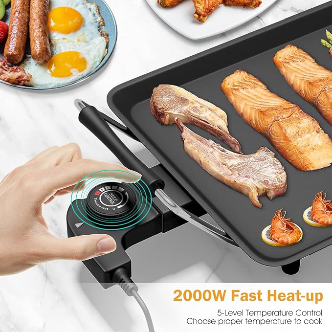 Costzon 35" Electric Griddle, 2000W Nonstick Extra Large Griddle, Long Table Top Grill w/5-Level Temp & Drip Tray, Indoor Outdoor Cooking Plates Teppanyaki Grill for Pancake, BBQ, Camping Gatherings