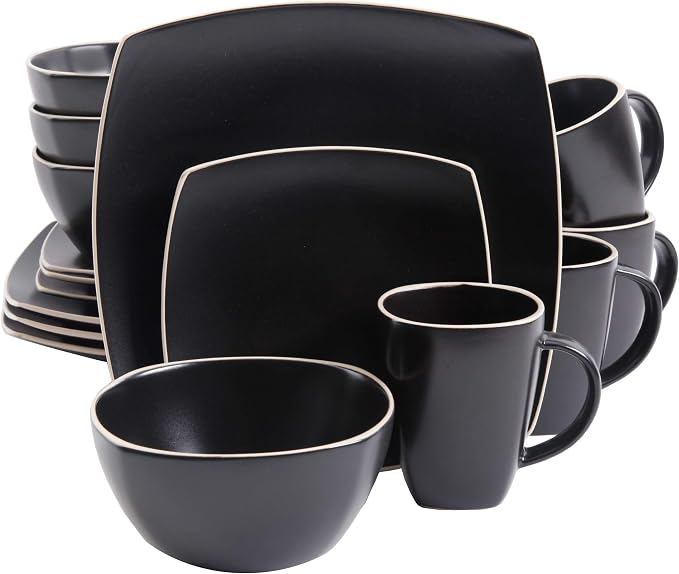 Gibson Home Soho Lounge Dinnerware Set, Service for 4 (16pcs), Matte Black