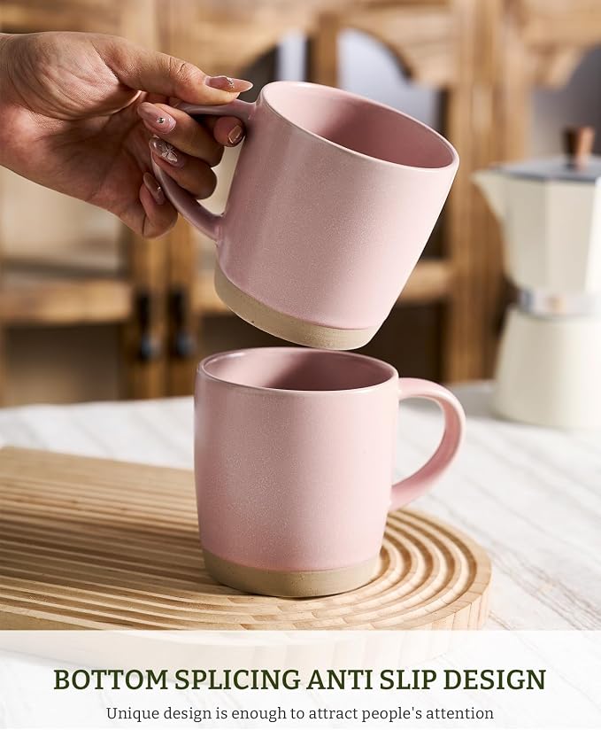 famiware Coffee Mugs Set of 8, Milkyway 13 oz Mug Set, Ceramic Cup Set with Handle for Coffee, Tea, Cocoa, Milk, Light Pink