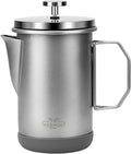 MERMOO YILAN Stainless Steel French Press with Folding Handle 32oz Silver | for 4-6 Cups|Also a Milk Frother& Tea Maker|Non-slip Silicone Base|Compact Size for Camping, Travel, Backpacking,RV