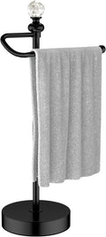 ROLABAM Heavy Weighted Hand Towel Holder(with Crystal Ball) Standing Hand Towel Holder Total Height 15.7'' for Kitchen,Bathroom,Vanity,Classic Decorative Metal Hand Towel Stand,Matte Black