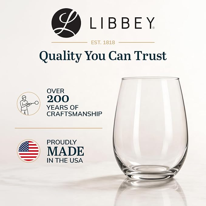 Libbey Stemless Wine Glasses Set of 12, Dishwasher Safe Set Of Wine Glasses, Perfect for Cocktails, Water, and Outdoor Glassware