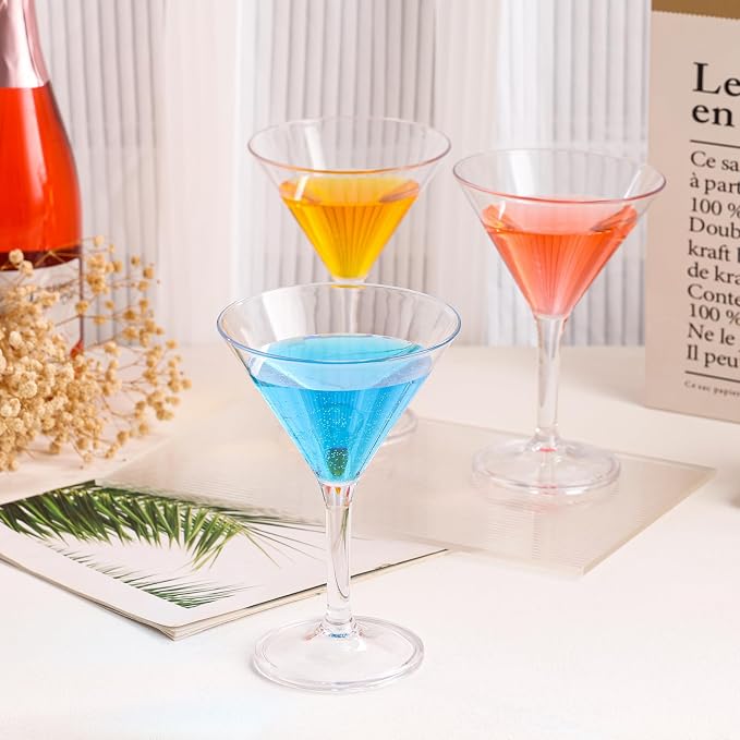 ZOMUIA Plastic Martini Glasses, 10 oz Martini Glasses Set of 12, Reusable Plastic Cocktail Glasses, Unbreakable Cocktail Glasses for Bar, Margarita, Whiskey, Tequila, Party, Poolside, Outdoors