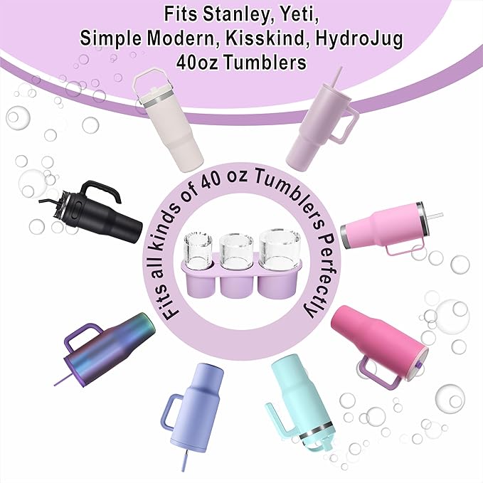 1pc Tumbler Ice Tray for Stanley/Yeti/Simple Modern etc. 40oz Tumblers, Silicone Ice Cube Tray for Tumblers with Bin and Lid, Purple