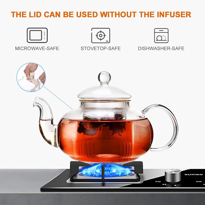 CNGLASS 20.3oz Glass Teapot Stovetop Safe and 10oz(2-pack) Double Wall Glass Mugs