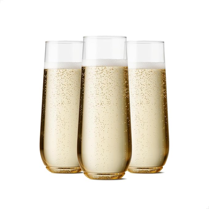 TOSSWARE POP 9oz Flute, Premium Quality, Recyclable, Unbreakable & Crystal Clear Plastic Champagne Glasses, Flute 12 Count (Pack of 8)