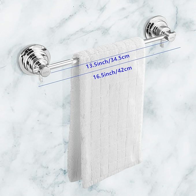 JiePai No Drilling Suction Cup Towel Bar 16 Inches, Heavy Duty Wall Mount Towel Holder for Bathroom & Kitchen, Vacuum Suction