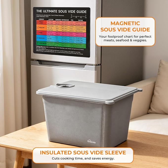 HOMENOTE Sous Vide Container 12 Quart with Collapsible Silicone Lid,Complete Sous Vide Accessories Kit BPA Free,Compatible with Anova and Most Sous Vide Cookers（Comes with Rack and Sleeve）