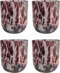 Stephanie Imports Set of 4 Handcrafted Double Old-Fashioned Confetti Drinking Glasses (12 oz) (Brown & White)