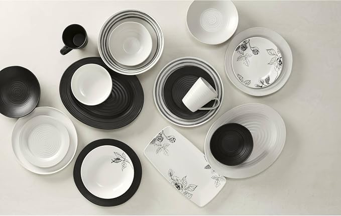 Oneida Black Ridge Piece Dinnerware Set, 12 Count, Dorm Room Essentials, First Apartment