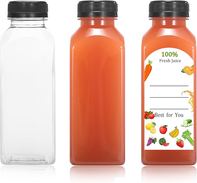 120Pcs 12 Oz Plastic Juice Bottles with Caps,Clear Reusable Water Bottle & Tamper Proof Lids,Juice Containers,Juicing Bottles for Fruit Juice,Smoothies,Coffee - Food Grade & Travel Bottle
