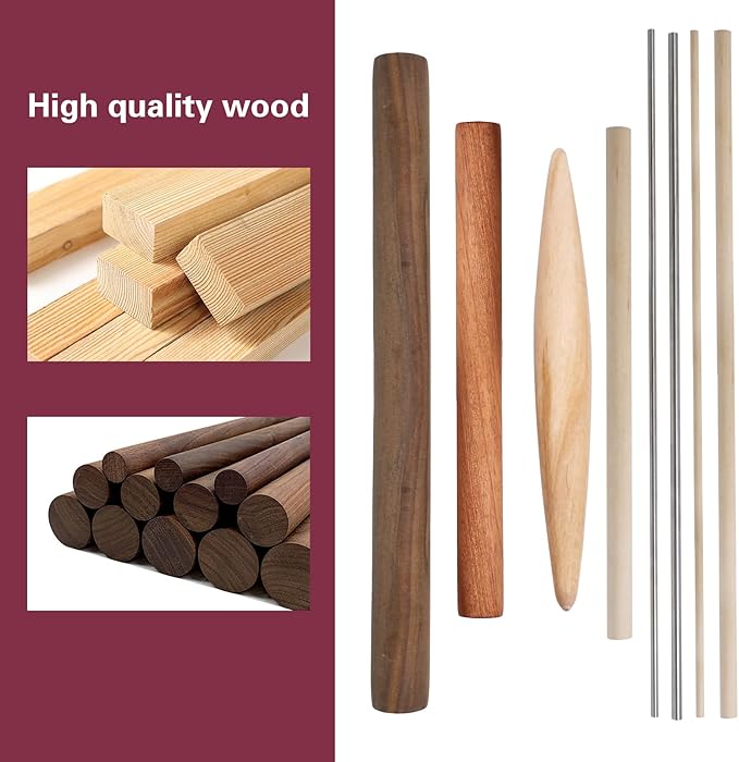 8 PCS Pasta Rolling Pins Set, Multiple Sizes Wood and Stainless Steel Non-Stick Pizza Roller Professional Baking Dough Roller for Pastas, Ramen, Tortilla, Bread, Noodles