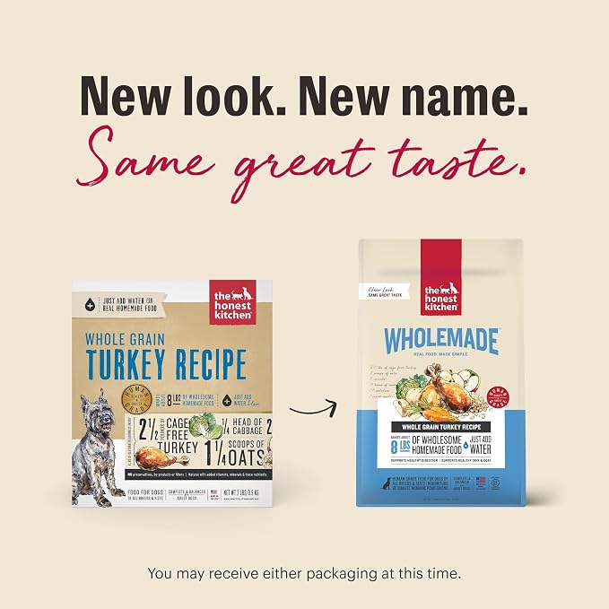 The Honest Kitchen Human Grade Wholemade™ Dehydrated Dog Food, Whole Grain Dog Food, Turkey, 2 lb Bag