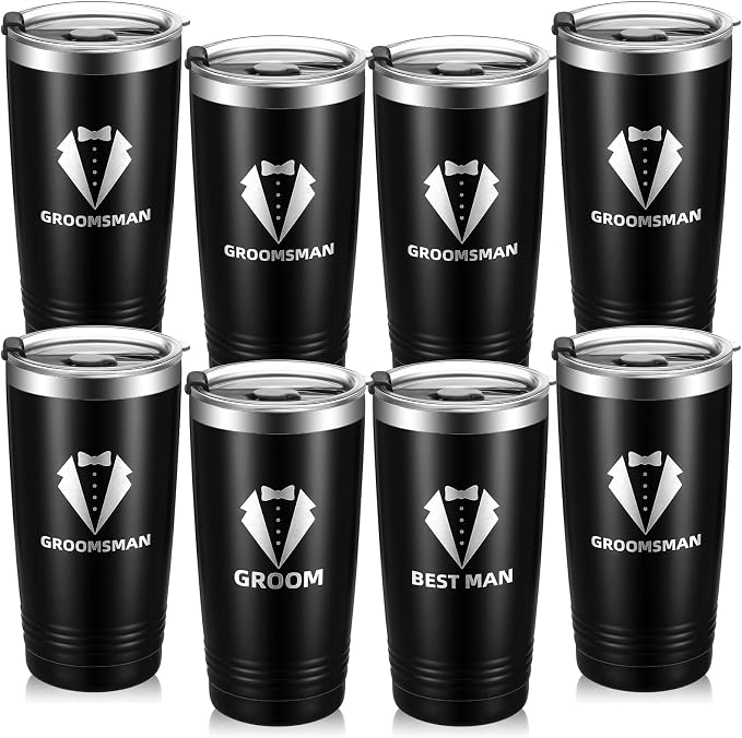 Skylety 8 Pack 20 oz Groomsmen Gifts Groom Cups Groomsmen Tumblers with Lid Stainless Steel Groomsmen Cups for Bachelor Party Wedding Proposal Travel Gift