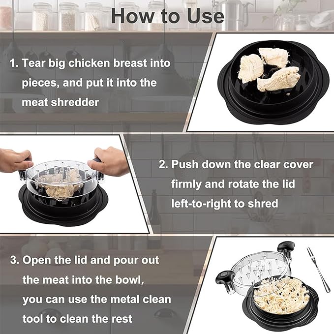 Premium Manual Food Shredder, Chicken Crusher Tool, Large Standard Size, PowerPull Chicken Grinder – Easy-Twist Meat Shredder for Chicken, Pork & Beef KitchenPro Chicken Shredder Tool, White