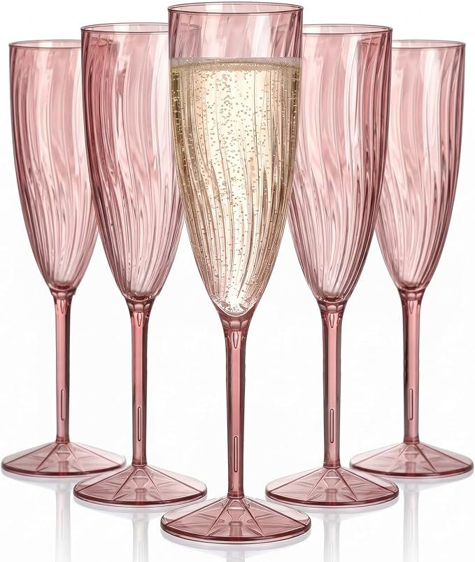 WDF 36PCS Rose Plastic Champagne Flutes - 6OZ Rose Champagne Flutes Party Supplies for Wedding/Birthday/Baby Shower/Anniversary
